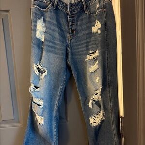 Hollister Women's Distressed Straight Leg Jeans - Blue